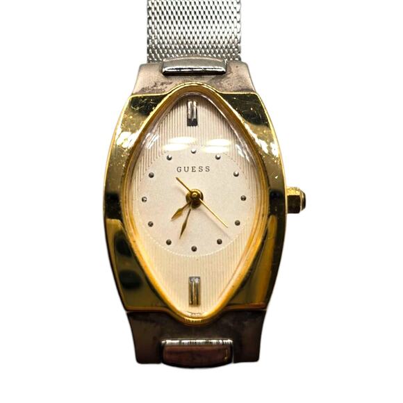 Guess Women Gold Silver Mesh Watch Stainless Steel Band Teardrop Quartz 20mm - Picture 1 of 10